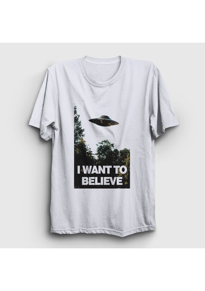 Unisex Beyaz I Want To Believe Dizi x Files T-Shirt