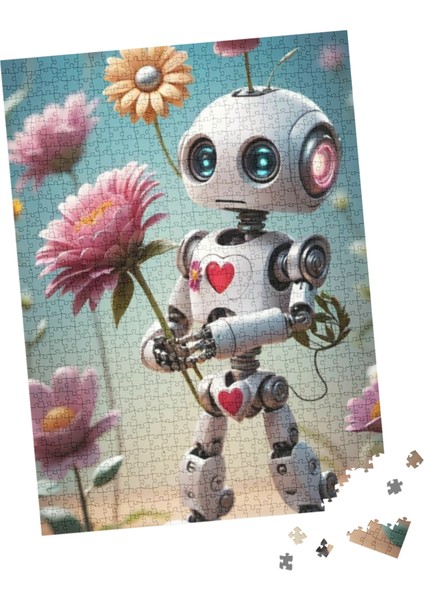 100 Parça Puzzle Çift Tasarım Tek Kutu Neşeli Robot