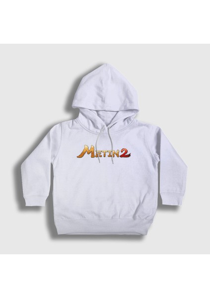 Unisex Çocuk Beyaz Logo Oyun Metin2 Kapüşonlu Sweatshirt