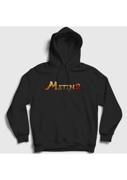 Unisex Siyah Logo Oyun Metin2 Kapüşonlu Sweatshirt