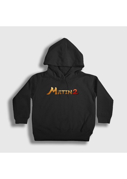 Unisex Çocuk Siyah Logo Oyun Metin2 Kapüşonlu Sweatshirt