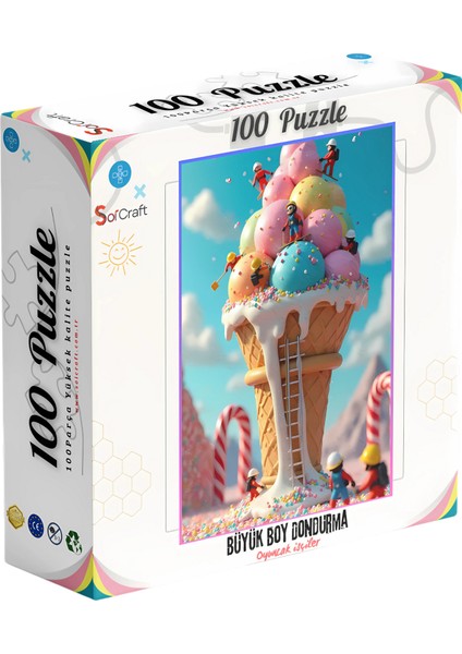 100 Parça Puzzle Çift Tasarım Tek Kutu Büyük Boy Dondurma