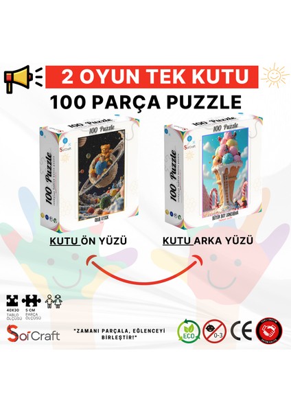 100 Parça Puzzle Çift Tasarım Tek Kutu Büyük Boy Dondurma