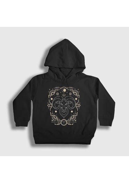 Unisex Çocuk Siyah Aries Zodiac Hediye Koç Burcu Kapüşonlu Sweatshirt