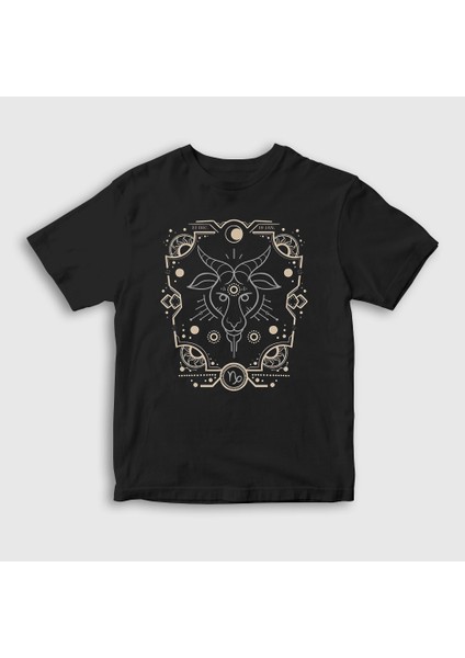 Unisex Çocuk Siyah Capricorn Zodiac Hediye Oğlak Burcu T-Shirt