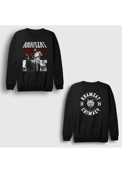 Unisex Siyah Dog Ufc Mma Güreş Khamzat Chimaev Sırt Baskılı Sweatshirt