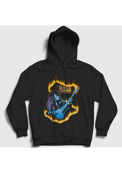Unisex Siyah Fire Gitarist Hediye Yngwie Malmsteen Kapüşonlu Sweatshirt