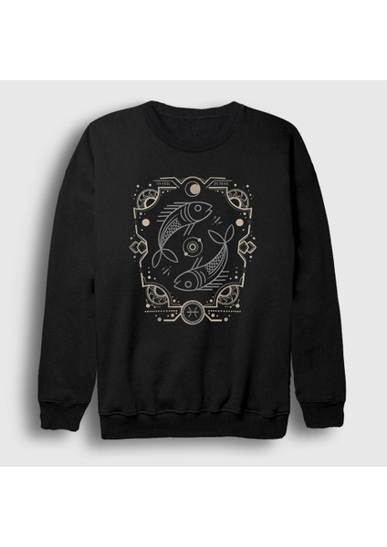 Unisex Siyah Pisces Zodiac Hediye Balık Burcu Sweatshirt
