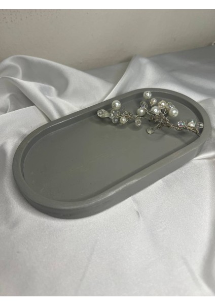 Gri Oval Tabak, Sunumluk, Takı Tabağı, Gri Tabağı, Dekoratif Tabağı