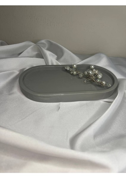 Gri Oval Tabak, Sunumluk, Takı Tabağı, Gri Tabağı, Dekoratif Tabağı