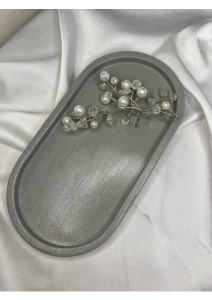 Gri Oval Tabak, Sunumluk, Takı Tabağı, Gri Tabağı, Dekoratif Tabağı