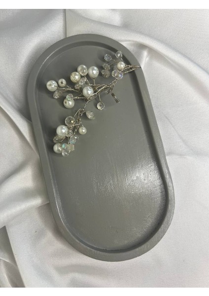 Gri Oval Tabak, Sunumluk, Takı Tabağı, Gri Tabağı, Dekoratif Tabağı