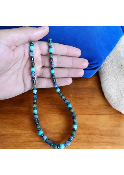 Sodalit Turkuaz Firuze Yeşim Taşı Doğal Taş Kolye, Bohem Kolye, Hematit Kolye, Otantik Kolye, Özel Tasarım Kolye fiyatları