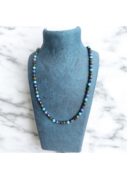 Sodalit Turkuaz Firuze Yeşim Taşı Doğal Taş Kolye, Bohem Kolye, Hematit Kolye, Otantik Kolye, Özel Tasarım Kolye modelleri