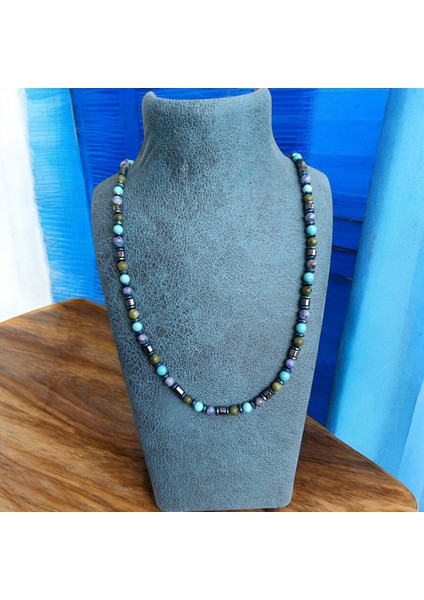 Sodalit Turkuaz Firuze Yeşim Taşı Doğal Taş Kolye, Bohem Kolye, Hematit Kolye, Otantik Kolye, Özel Tasarım Kolye fırsatları