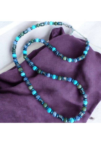 Sodalit Turkuaz Firuze Yeşim Taşı Doğal Taş Kolye, Bohem Kolye, Hematit Kolye, Otantik Kolye, Özel Tasarım Kolye indirimleri