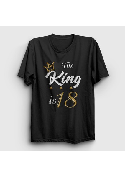 Unisex Siyah 18 Yaş Doğum Günü Hediye Birthday King T-Shirt
