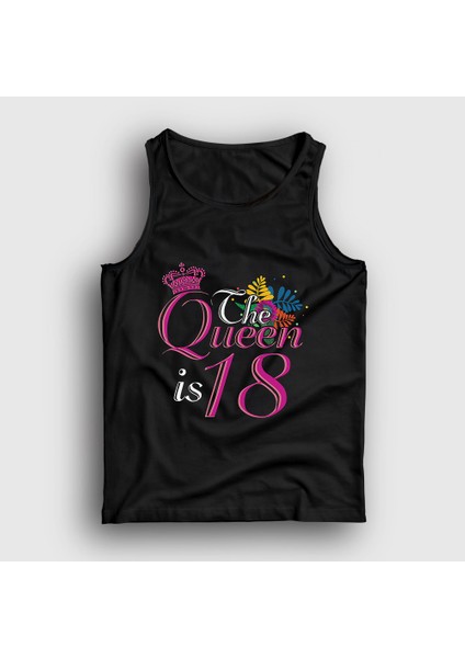Unisex Siyah 18 Yaş Doğum Günü Hediye Birthday Queen Atlet