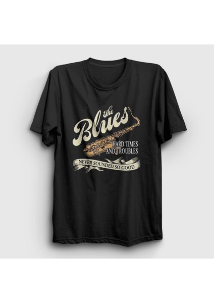 Unisex Siyah Hard Times Müzik Blues T-Shirt
