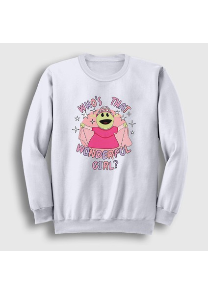 Unisex Beyaz Peepo Who's That Wonderful Girl Nanalan Sweatshirt