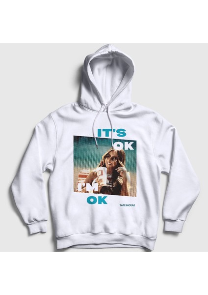 Unisex Beyaz It's Ok I'm Ok Tate Mcrae Kapüşonlu Sweatshirt