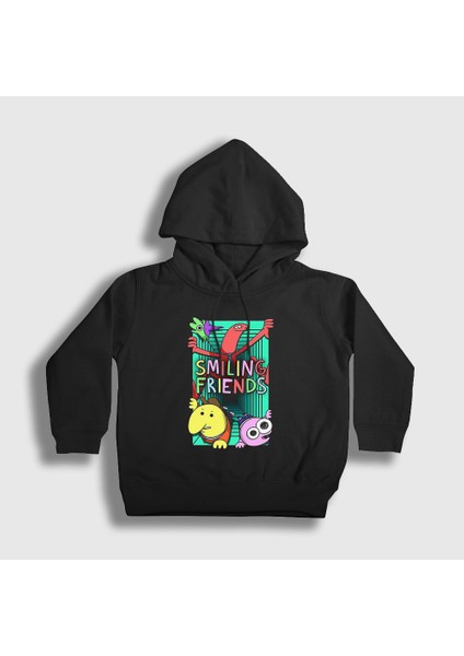 Unisex Çocuk Siyah Season 2 Smiling Friends Kapüşonlu Sweatshirt