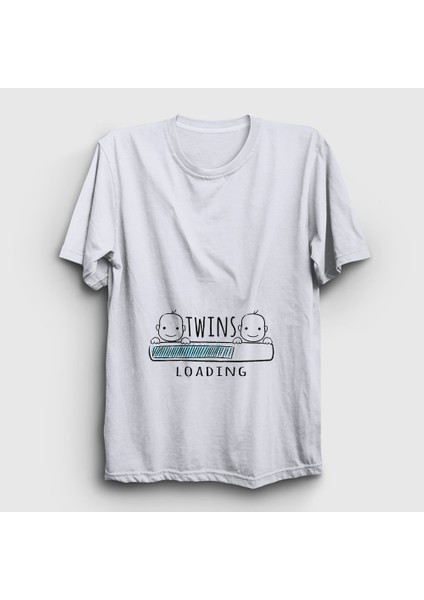 Unisex Beyaz Twins Loading Boys Yükleniyor Doğum Hamilelik T-Shirt