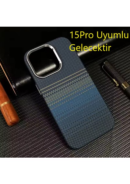 iPhone 15PRO Karbon Kılıf Kamera Koruma Metal Çerçeveli Mıknatıslı Magsafe Destekli