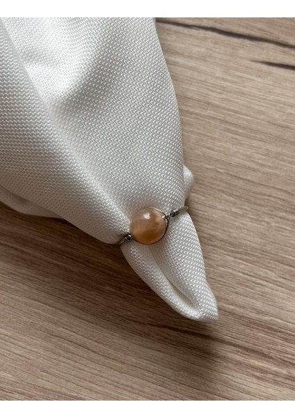 8 mm Güneş Taşı Ayarlanabilir Gümüş Tel Yüzük