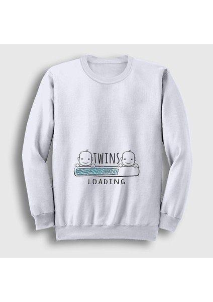 Unisex Beyaz Twins Loading Boys Yükleniyor Doğum Hamilelik Sweatshirt