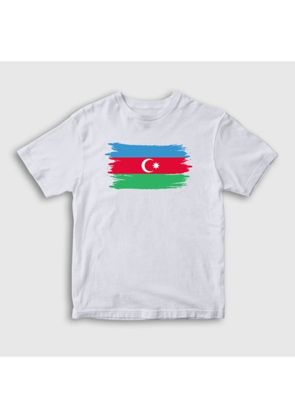 Unisex Çocuk Beyaz Bayrak Flag Azerbaycan Azerbaijan T-Shirt
