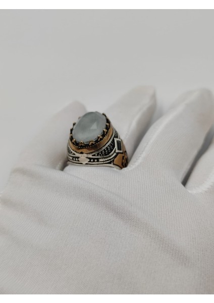 Beyaz Paraiba Taşlı Faset Kesim Erkek Yüzüğü 26 mm 925 Ayar Gümüş Yüzük fırsatları