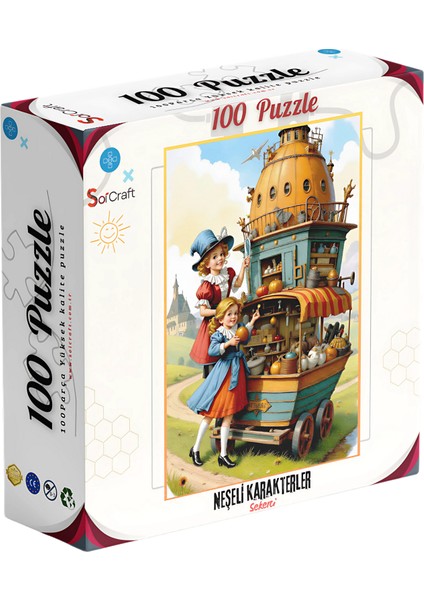 100 Parça Puzzle Çift Tasarım Tek Kutu Neşeli Karakter