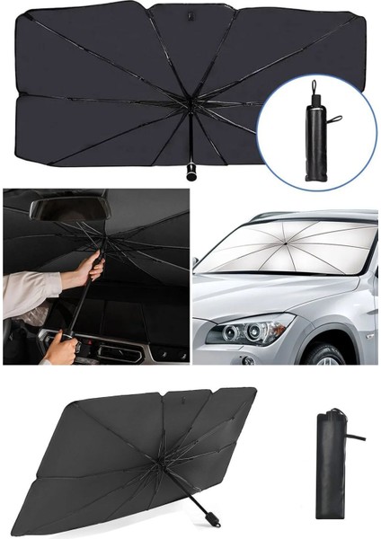 Katlanabilir Oto Ön Cam Güneşlik Şemsiye Tip 140X75 cm Güneş Koruyucu Isı Yalıtımlı Araç GÖLGELIK140CM x 75CM