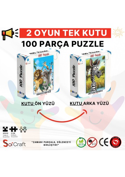 100 Parça Puzzle Çift Tasarım Tek Kutu Sevimli Plaj Hayvanlar