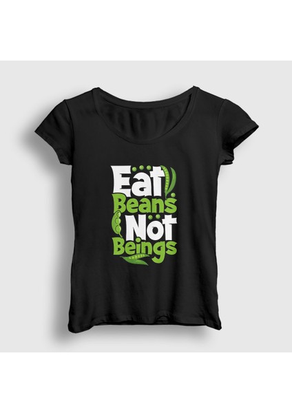 Kadın Siyah Beans Vegan Vegetarian Vejetaryen T-Shirt