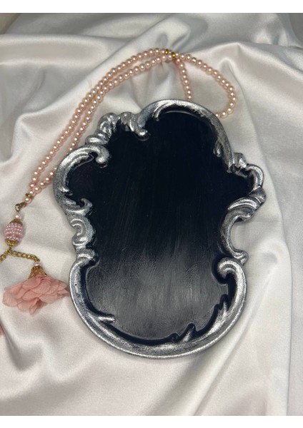 Siyah Gümüş Vintage Dekoratif Tabağı, Asimetrik Dantel Desenli Dekoratif Tabak