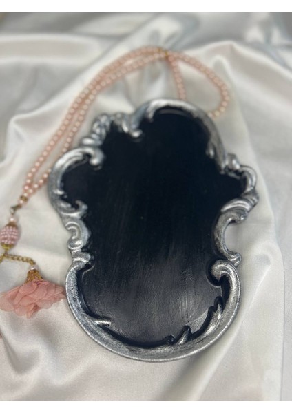 Siyah Gümüş Vintage Dekoratif Tabağı, Asimetrik Dantel Desenli Dekoratif Tabak modelleri