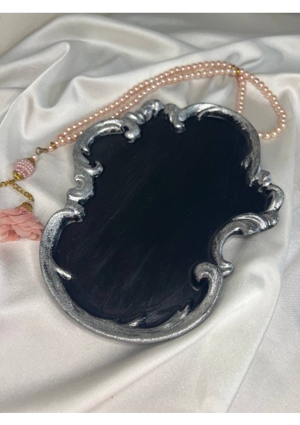 Siyah Gümüş Vintage Dekoratif Tabağı, Asimetrik Dantel Desenli Dekoratif Tabak fırsatları