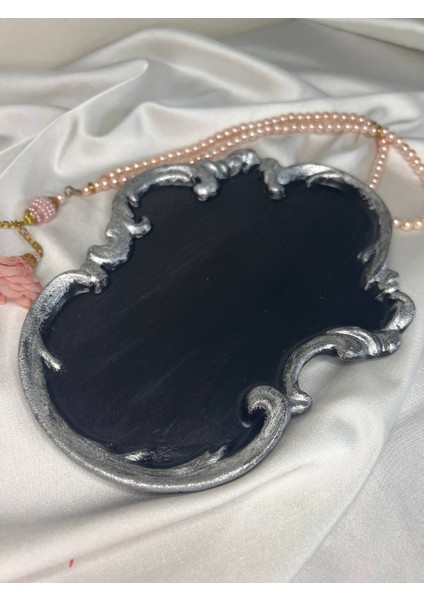 Siyah Gümüş Vintage Dekoratif Tabağı, Asimetrik Dantel Desenli Dekoratif Tabak indirimleri