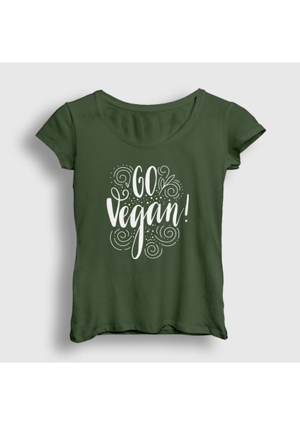 Kadın Haki Go Vegan Vegetarian Vejetaryen T-Shirt