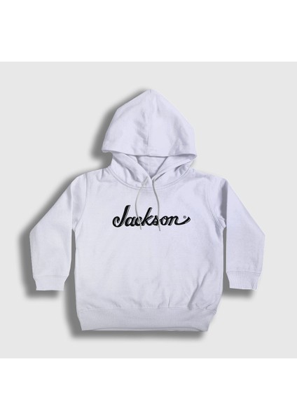 Unisex Çocuk Beyaz Logo Jackson Hediye Gitar Kapüşonlu Sweatshirt