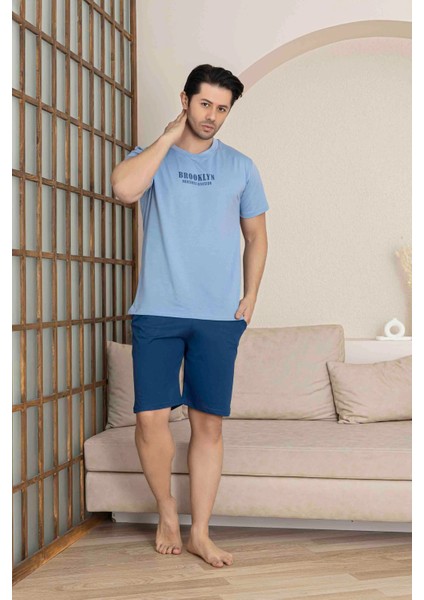Baba Oğul Kombin Alk Üst Kısa Kollu Bermuda Boy Şortlu Bisiklet Yaka Pijama TAKIMI-4009