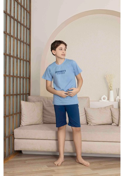 Baba Oğul Kombin Alk Üst Kısa Kollu Bermuda Boy Şortlu Bisiklet Yaka Pijama TAKIMI-4009