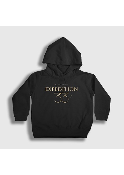Unisex Çocuk Siyah Logo Clair Obscur Expedition 33 Kapüşonlu Sweatshirt