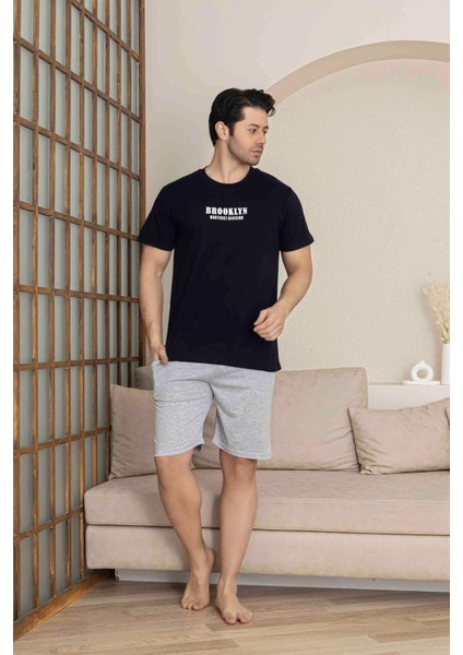 Baba Oğul Kombin Alk Üst Kısa Kollu Bermuda Boy Şortlu Bisiklet Yaka Pijama TAKIMI-4009