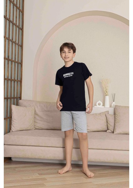 Baba Oğul Kombin Alk Üst Kısa Kollu Bermuda Boy Şortlu Bisiklet Yaka Pijama TAKIMI-4009
