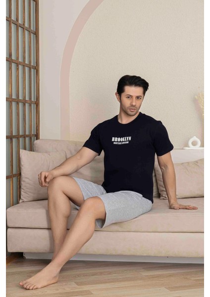 Baba Oğul Kombin Alk Üst Kısa Kollu Bermuda Boy Şortlu Bisiklet Yaka Pijama TAKIMI-4009