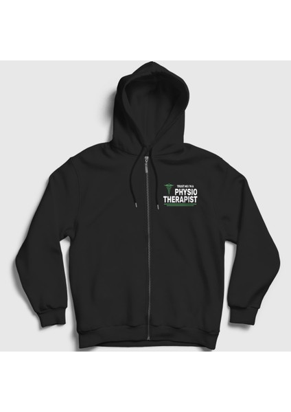 Unisex Siyah Trust Hediye Physiotherapist Fizyoterapist Fermuarlı Kapüşonlu Sweatshirt