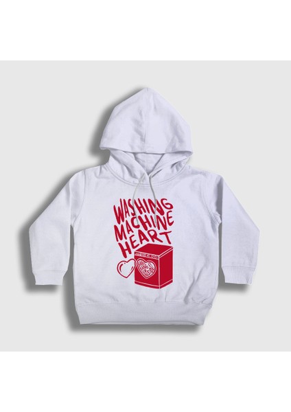 Unisex Çocuk Beyaz Washing Machine Heart Mitski Kapüşonlu Sweatshirt